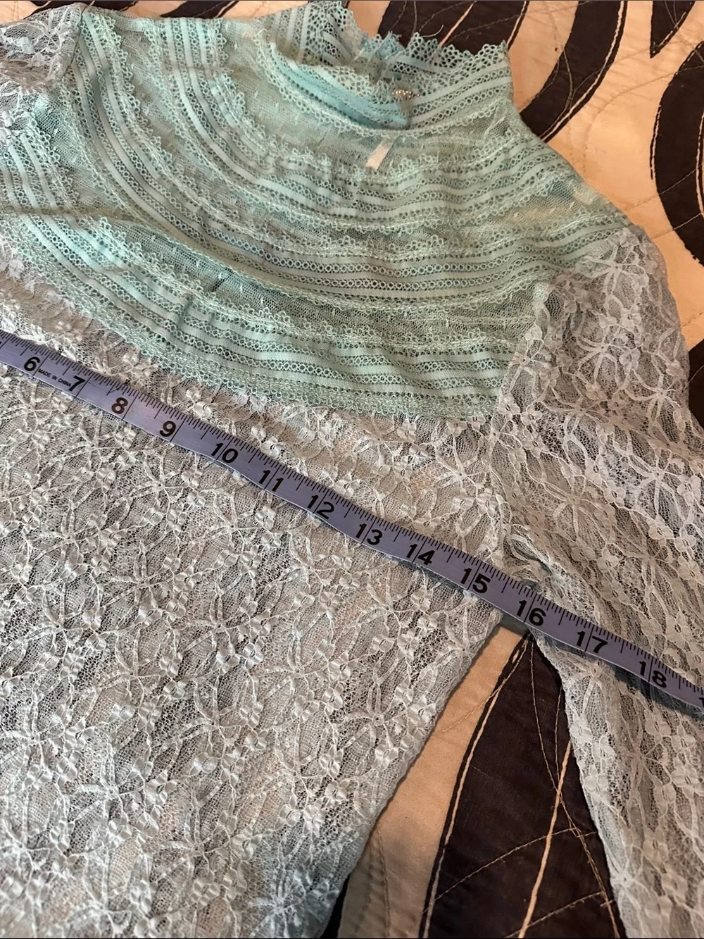 Free People Pale Blue stretch Lace Long-Sleeve Blouse